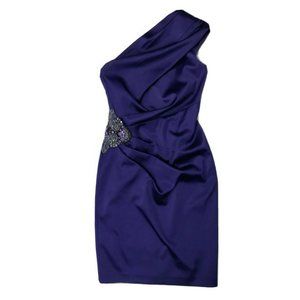 Eliza J Beaded One-Shoulder Satin Dress Size 2